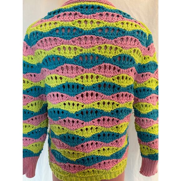 Darling ZARA Chunky Knit Open Weave Cropped Cardigan Sweater Tie Front Small - Picture 6 of 7